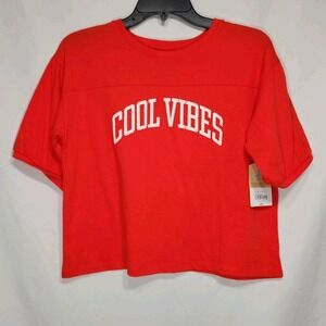 ThereAbouts Womens Short Sleeve Crop Top Size XL Plus Red Good Vibes.‎